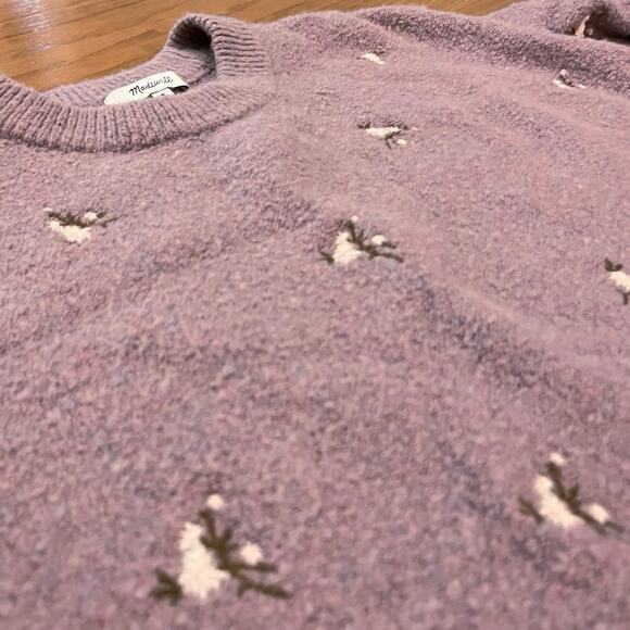 Madewell Sweater Medium Floral Purple Lavender Embroidered Cross Stitch Flowers - Picture 5 of 13